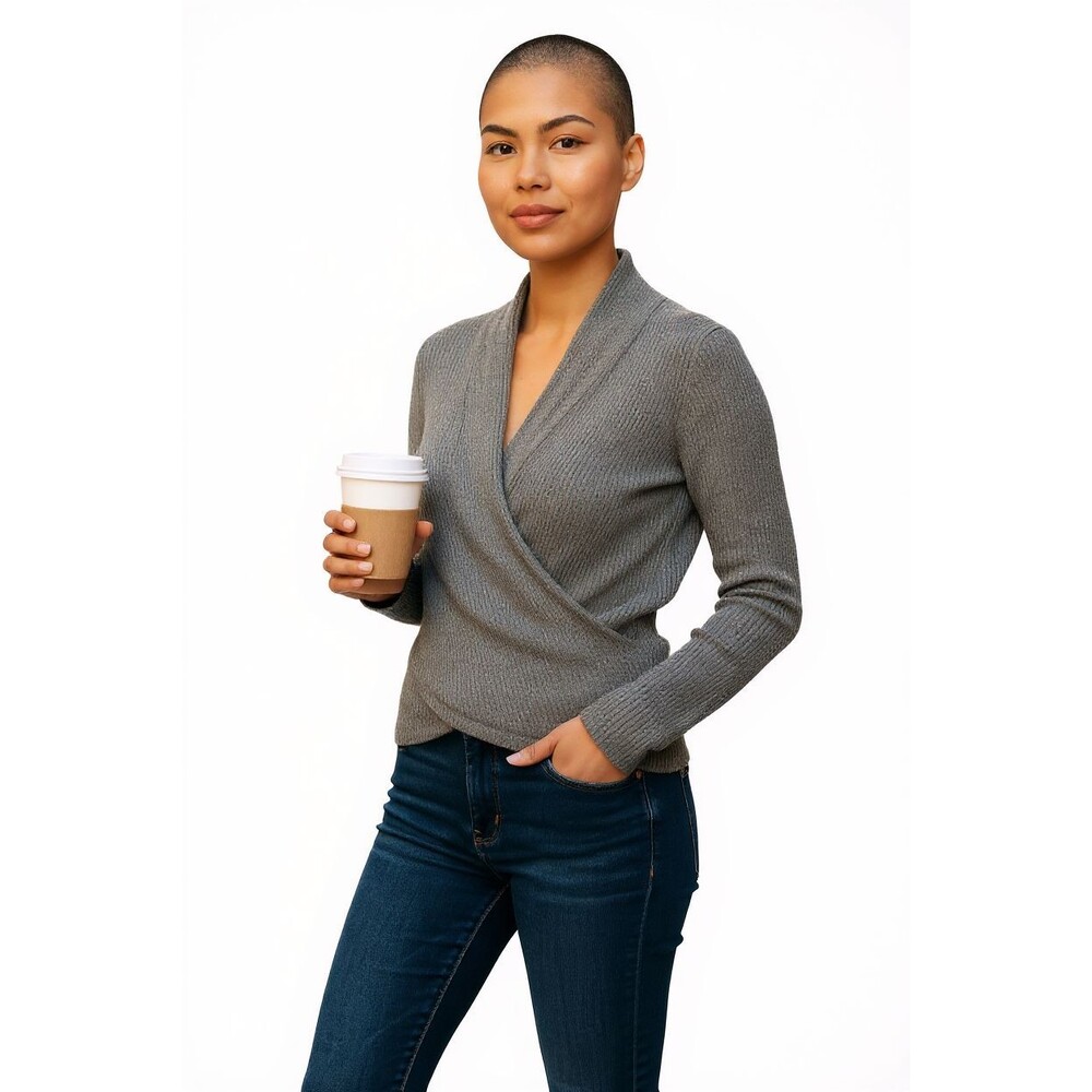 Daily Practice by Anthropologie Waffle Knit Cross Front Surplice Top XXS Gray